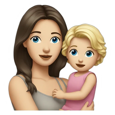 Brunette woman with blue eyes holding blonde toddler girl with blue eyes sticker