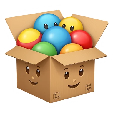cardboard box with toys, realistic sticker
