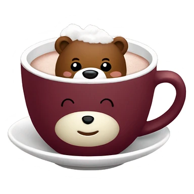Baby bear inside of a cup of hot cocoa. Burgundy colored cup.  sticker