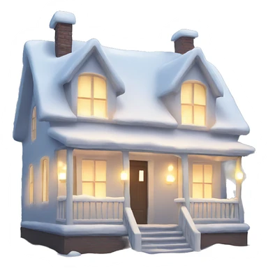 A white snow covered house with candles glowing in the windows sticker