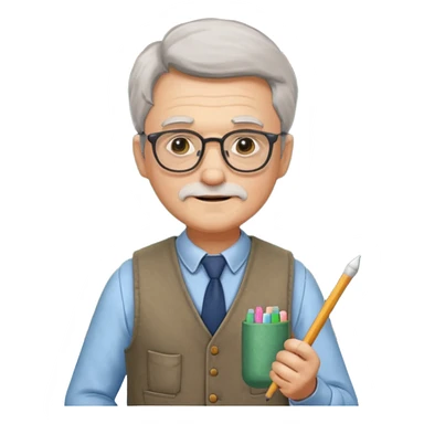 Man teacher: old, wearing vest, wearing glasses, hold chalk on their hand sticker