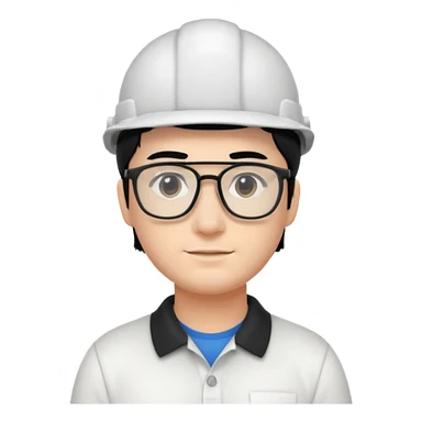 engineer wearing white polo, black hair with headgear sticker
