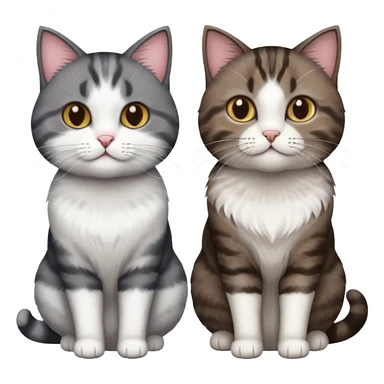 3 different coloured short haired cats including; a dark brown tabby and white cat, and a dark grey and white  sticker