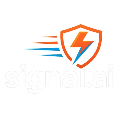 logo for signal.ai dashboard for first responders, text 'signal.ai' with a stylized lightning bolt and shield, modern, energetic, tech-inspired design sticker