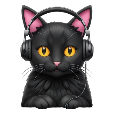black cat in headphones sticker
