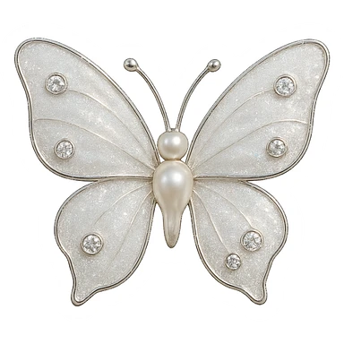 single pearl white butterfly, shimmering white enamel, sparkling gems, transparent background sticker