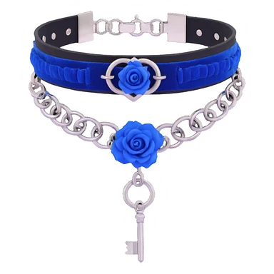 gothic choker with cobalt blue velvet band, silver chained lock, blue rose accent, rich and gothic sticker