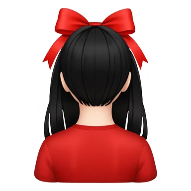girl back view with single red ribbon in black hair sticker
