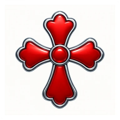 Add a silver outline to the chrome hearts cross in red, keeping the apple emoji style with its characteristic look and feel. sticker