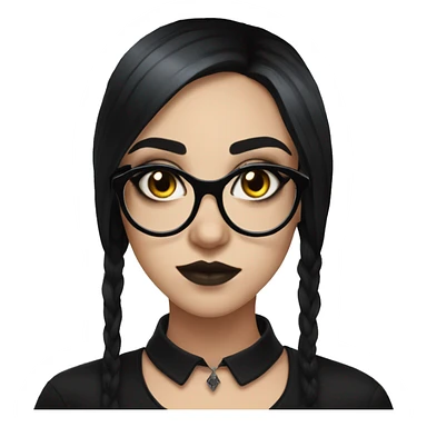 Goth girl with glasses and graphic eyeliner and black hair wearing a black shirt sticker