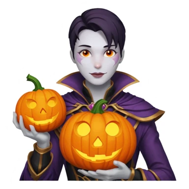 jhin from league of legends with a pumpkin in hand sticker