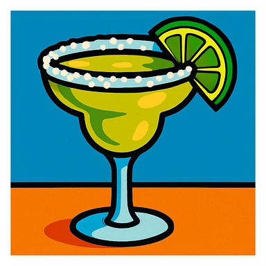 a classic margarita cocktail in a glass with a salted rim, lime wedge garnish, vibrant and inviting sticker