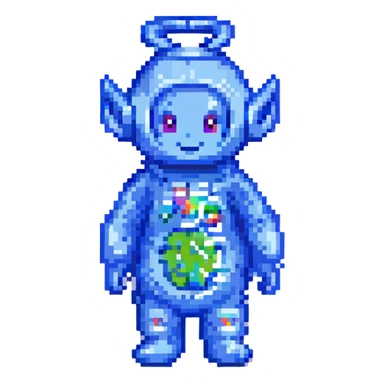 blue teletubbie, pixel art style sticker