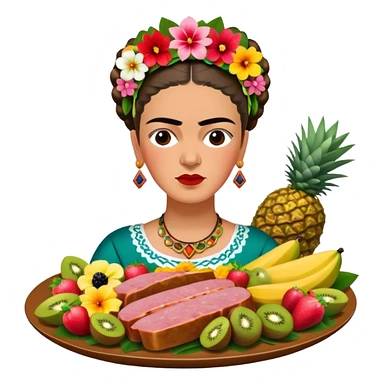 frida khalo style spam meat tropical fruit platter sticker