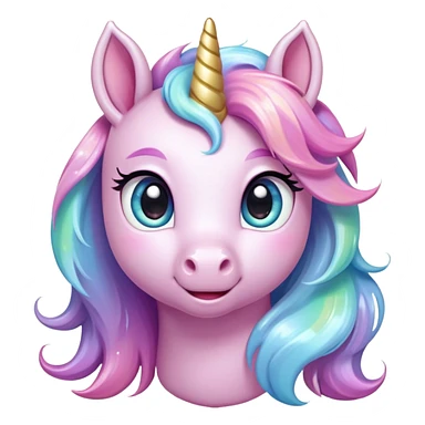 Cinematic pastel-colored unicorn, flowing iridescent mane, big sparkling eyes, tiny rounded hooves, soft chubby cheeks, delicate magical glow surrounding, enchanting and dreamy. sticker