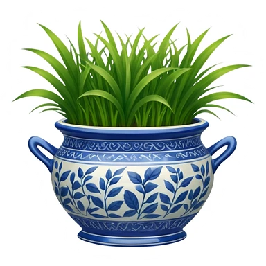 blue cachepot with grass leaves  sticker
