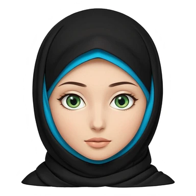 a girl wearing a black hijab and has green and blue eyes with another model of a hijab like a hijab but it's showing the neck Its neckfree sticker