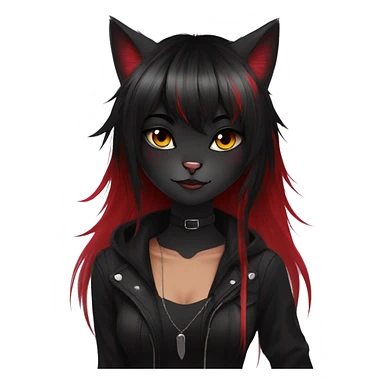Anthro Edgy Cool Beautiful Black Cat-Fursona with Emo Hair-bangs with Red Streaks sticker