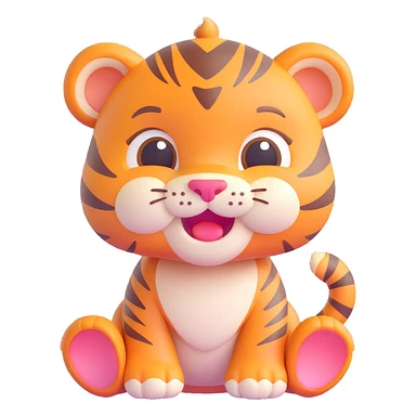 baby tiger, 3D emoji style, soft shading, lively and expressive, suitable for app icon sticker