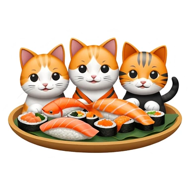 four happy cats having sushi dinner together sticker