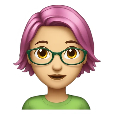 a friendly person, set front-facing and center, transparent background. Approachability, easy-going, gentle, versatile, wide age range, female but barely. green hair sticker