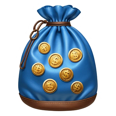 blue coins inside brown money bag sticker
