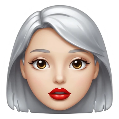 slightly parted lips, silver chrome material, glossy wet shine, seductive aesthetic sticker