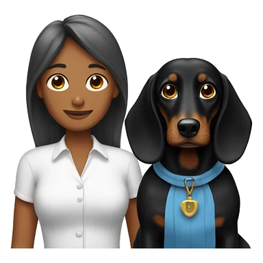Woman and man together with two long-haired black dachshunds sticker