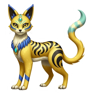 Tribal Exotic Meloetta-Bastet-Lombax-Renamon-Protogen-Palkia-hybrid-fusion-Fakémon-creature, full body sticker