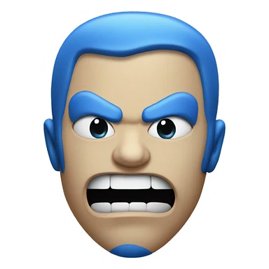angry, yet determined blue person with with lips sealed shut and teeth only showing from the right side of his face  sticker