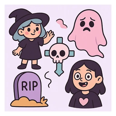 gothic object, soft colors with gothic theme, pastel toon style sticker