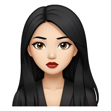 baddie with Asian and Latina features, long straight black hair, makeup sticker