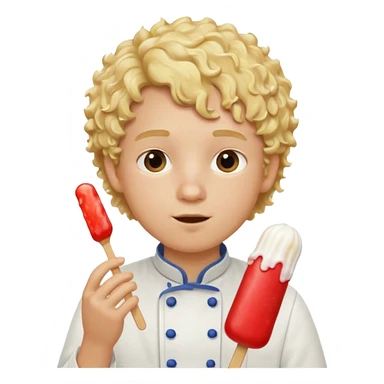 boy blonde curly hair, chef, eating ice pop sticker
