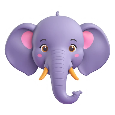 elephant head in 3D emoji style, soft shading, lively and expressive, suitable for app icon sticker
