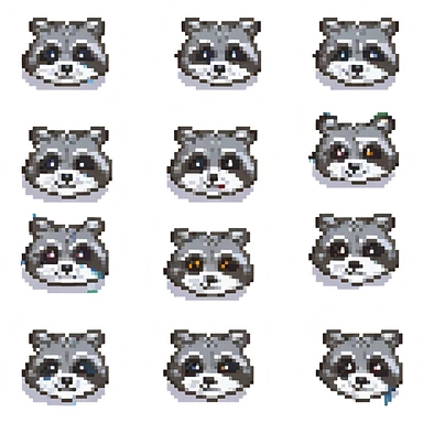 A set of emotions featuring a painted raccoon sticker