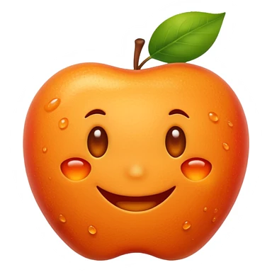 Apple-style emoji. Cute, smiling, glowing orange stem cell with small protrusions. White background. sticker