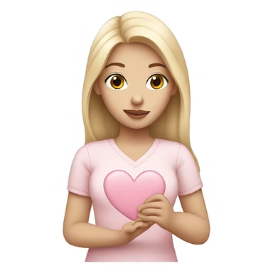 White girl holding pale pink heart  sticker