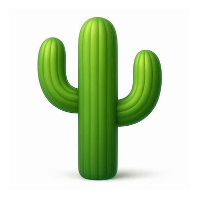 Make the cactus emoji wider than the previous version. Keep everything else the same: iOS emoji style, 3D, shiny, smooth gradients, soft shadows, realistic cactus shape, classic emoji look. Add a soft shadow under the cactus. sticker