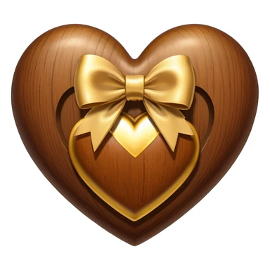 wooden heart with a gold bow and heart pattern on the bow sticker