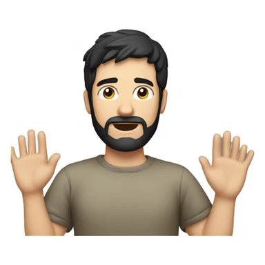a caucasian guy with black hair and beard surrendering with his hands up sticker