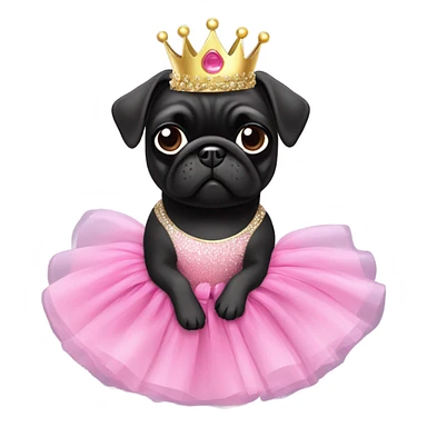 Black pug as a princess in pink tutu dress sticker