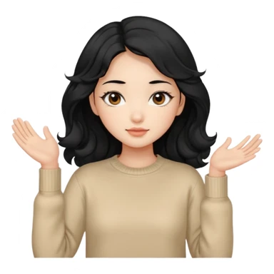 Beautiful girl,Black hair,wavy hair，long hair,Black eyes,Chinese, beige sweater  sticker
