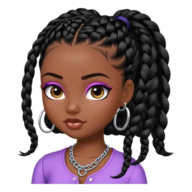 pretty bratz baddie, dark black skin, black braids hair (black people hair) sticker