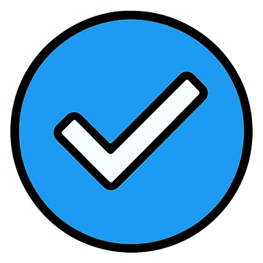tick icon, white checkmark with a blue circle background, clean and modern, suitable for UI sticker
