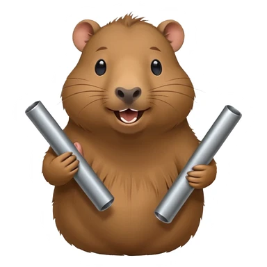 laughing capybara holding stainless steel tubes sticker
