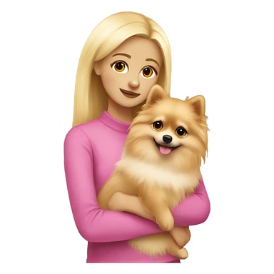 Blonde girl wearing pink hugging pomeranian sticker