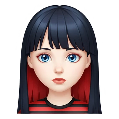 Blue eyes pale girl, long black hair with red striped hair and bangs sticker