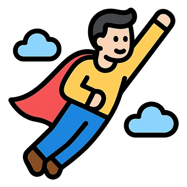 man flying in the clouds, colored icon sticker