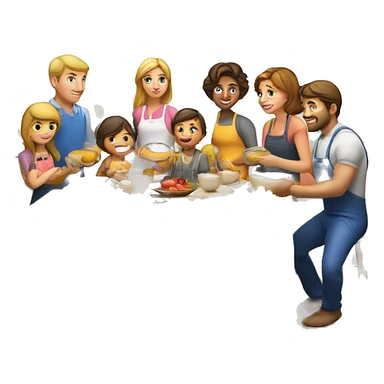 Caucasian family of 10 members preparing breakfast at kitchen  sticker