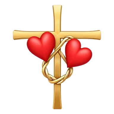 Two red hearts entwined with a gold cross  sticker